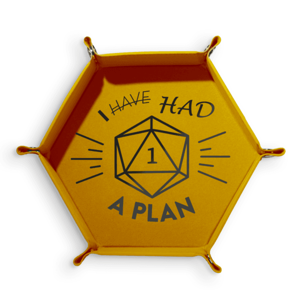 Dice tray Plan B design with I have had a plan quote, PU leather exterior and velvet interior for tabletop RPG dice rolling