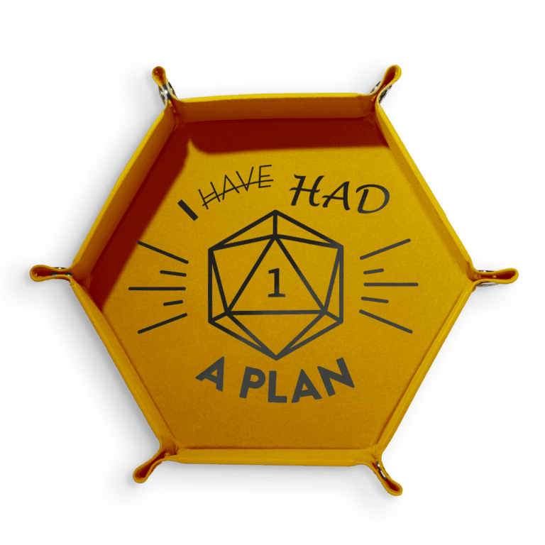 Dice tray Plan B design with I have had a plan quote, PU leather exterior and velvet interior for tabletop RPG dice rolling